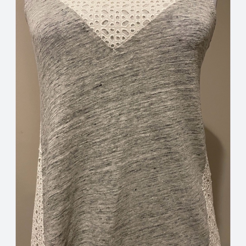 Grey and White Lace-Trim Women's Tank Top